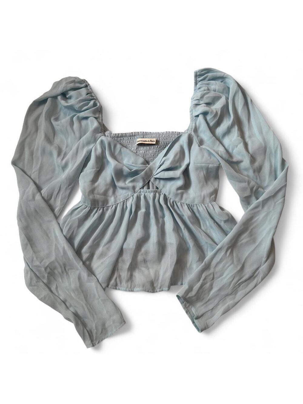Abercrombie & Fitch Ethereal Blue Baby Doll Front Twist V-neck Blouse Size XS